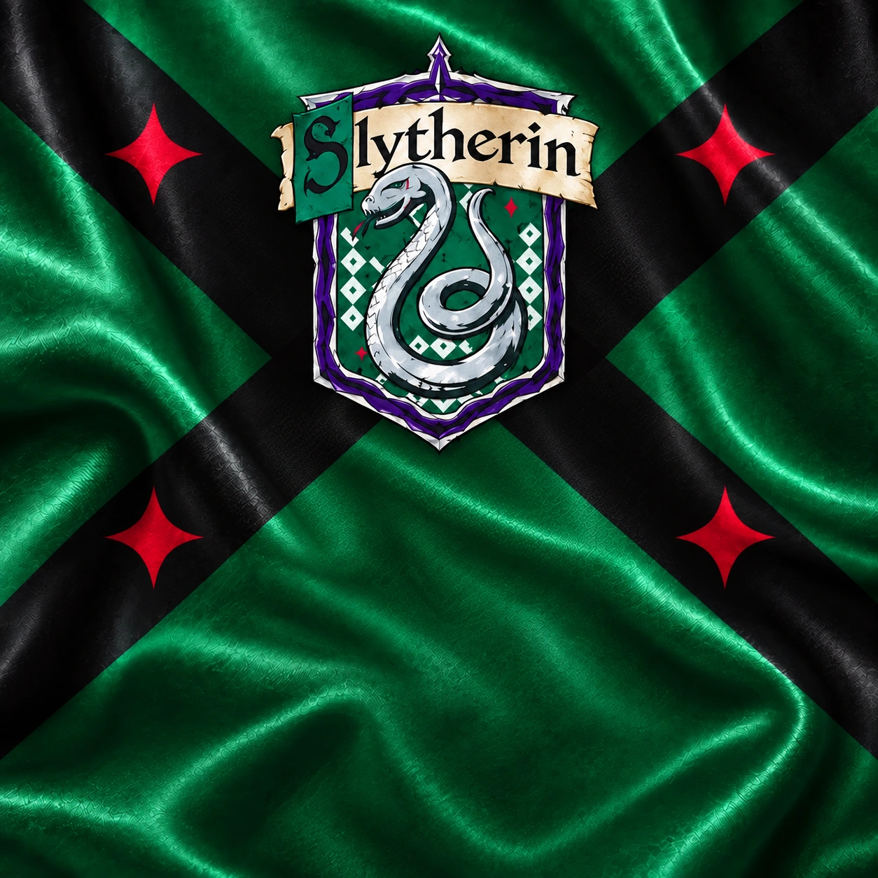 Slytherin house crest on silk